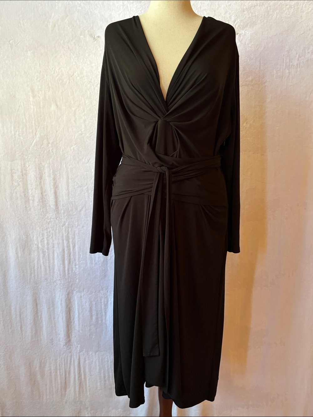 Michael Kors Black Long-Sleeve Wrap Midi Dress